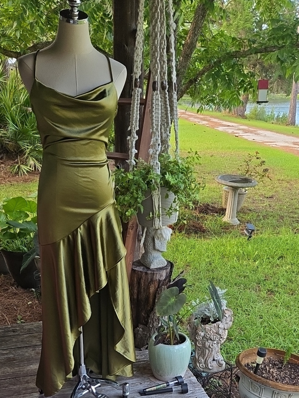 SOLD SOLD Olive Green Satin Strappy Formal Maxi Dress Size Extra Small SOLD SOLD